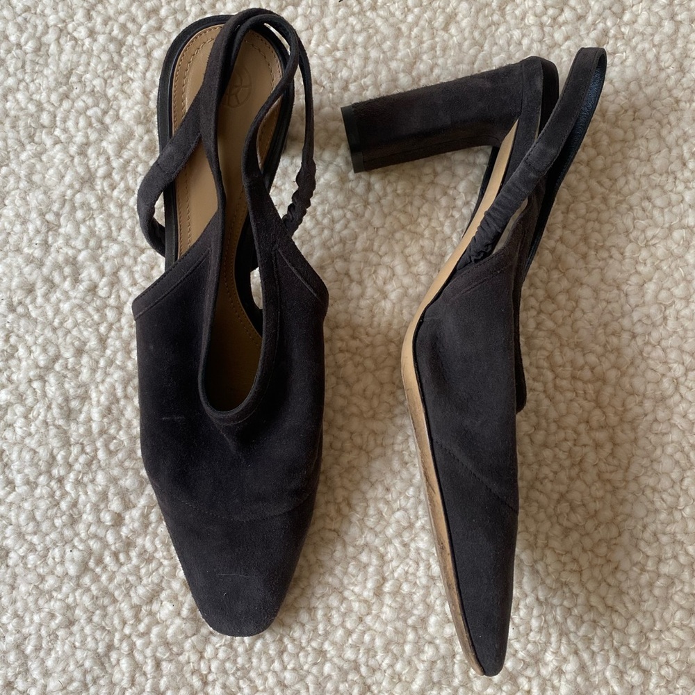 The Row Charcoal Grey Suede sling back pumps size 38